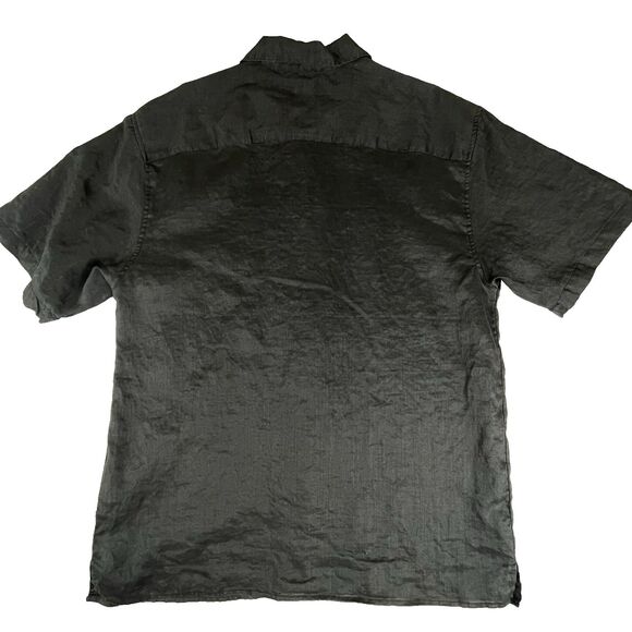 100% Linen Short Sleeve Button Up Shirt Men's XL Black Havana Summer Casual Cool - Picture 2 of 15